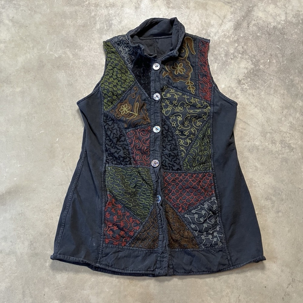 Anthropologie Parsley Sage Vest Womens Sz Medium Gray Multi Patchwork Reversible